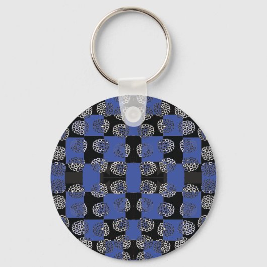 083 Bloemen op checkboard Blue_Panel.ai Sleutelhanger (Voorkant)