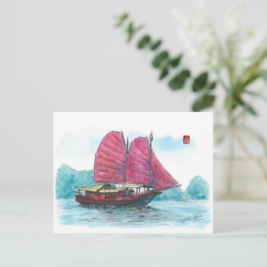 (085) Haylong Bay Junk Sailboot Briefkaart (Staand voorkant)