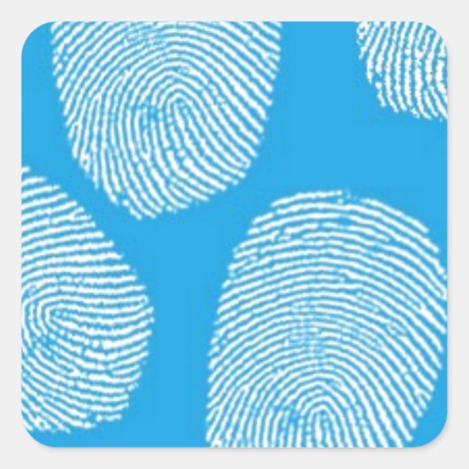 090906-ONDERZOEK BLUE FINGERPRINTS DETECTIVE VIERKANTE STICKER (Voorkant)