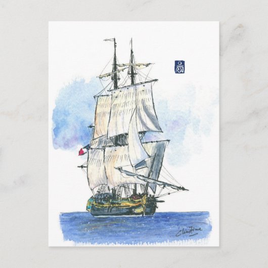 (094) L'Hermione French Frigate Tall Ship Briefkaart (Voorkant)
