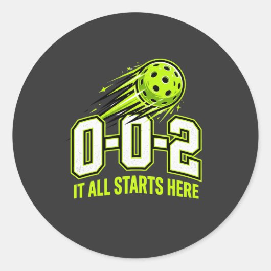 0-0-2 Het begint hier Pickleball Ronde Sticker (Voorkant)