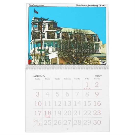 0-2011 Calendar-Fredericksburg, TX Kalender (Jan 2027)