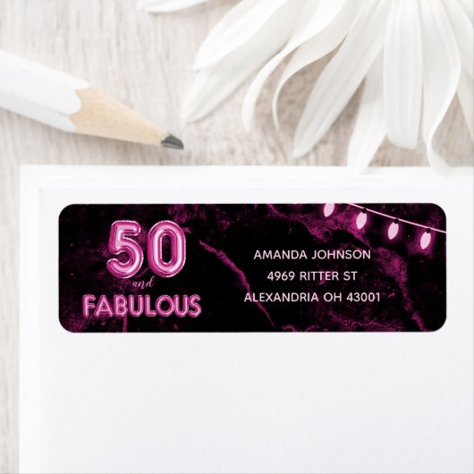 0 & Fabulous Roze & Zwart 50ste Verjaardag Etiket (Insitu)