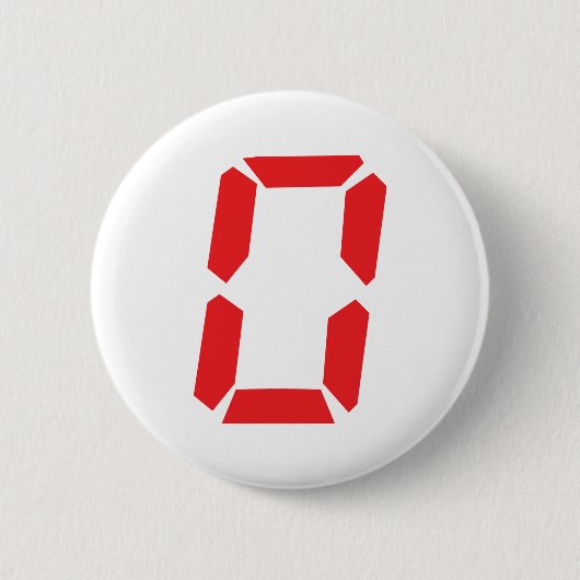 0 rood klokgetal digitaal nul ronde button 5,7 cm (Voorkant)