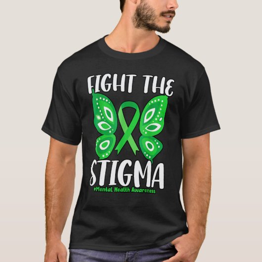 0 Stigma Bestrijden Vlinder Mentale Gezondheid Bew T-shirt (Voorkant)