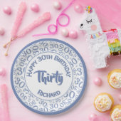 0e Willekeurige Getal Patroon Blauw/Wit Papieren Bordje (Feest)