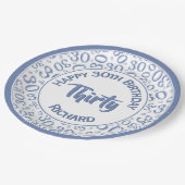 0e Willekeurige Getal Patroon Blauw/Wit Papieren Bordje (Gekanteld)