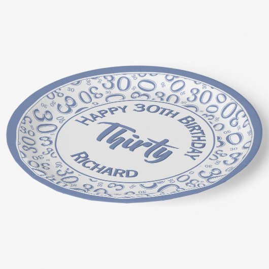 0e Willekeurige Getal Patroon Blauw/Wit Papieren Bordje (Gekanteld)