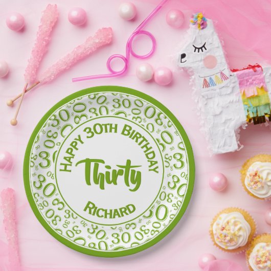 0e Willekeurige Getal Patroon Groen/Wit Papieren Bordje (Feest)