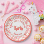 0e Willekeurige Getal Patroon Koraal/Wit Papieren Bordje (Feest)