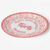 0e Willekeurige Getal Patroon Koraal/Wit Papieren Bordje (Gekanteld)