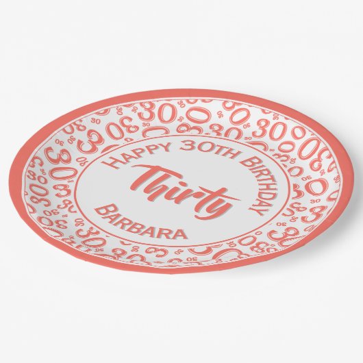 0e Willekeurige Getal Patroon Koraal/Wit Papieren Bordje (Gekanteld)