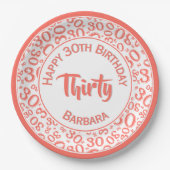 0e Willekeurige Getal Patroon Koraal/Wit Papieren Bordje (Voorkant)