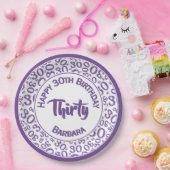 0e Willekeurige Getal Patroon Paarse/Wit Papieren Bordje (Feest)