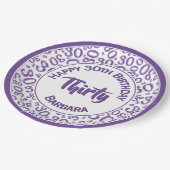 0e Willekeurige Getal Patroon Paarse/Wit Papieren Bordje (Gekanteld)