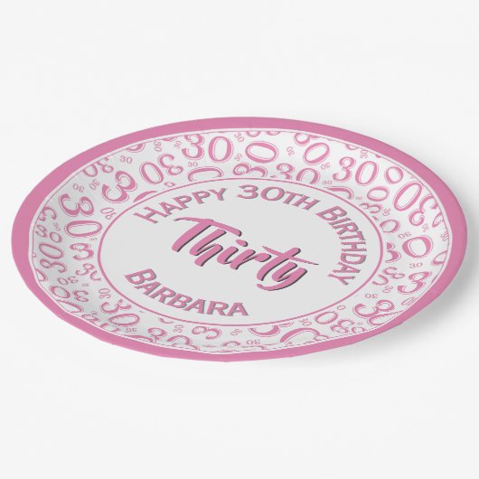 0e Willekeurige Getal Patroon Roze/Wit Papieren Bordje (Gekanteld)