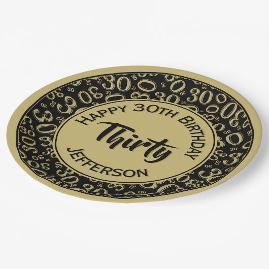 0e Willekeurige Getal Patroon Zwart/Goud Papieren Bordje (Gekanteld)