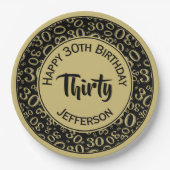 0e Willekeurige Getal Patroon Zwart/Goud Papieren Bordje (Voorkant)