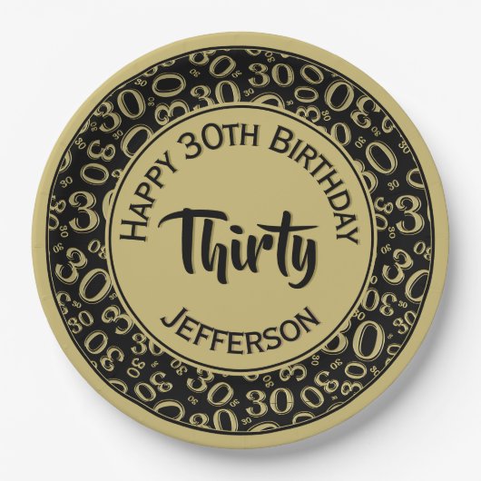0e Willekeurige Getal Patroon Zwart/Goud Papieren Bordje (Voorkant)