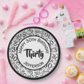 0e Willekeurige Getal Patroon Zwart/Wit Papieren Bordje (Feest)