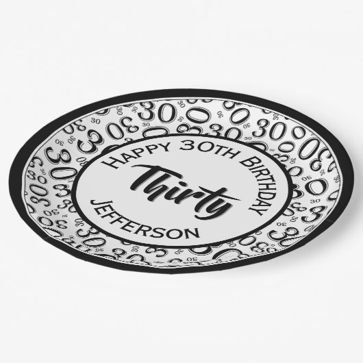 0e Willekeurige Getal Patroon Zwart/Wit Papieren Bordje (Gekanteld)