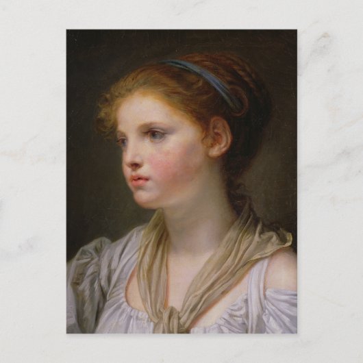 0irl met een blauw lint briefkaart (Voorkant)