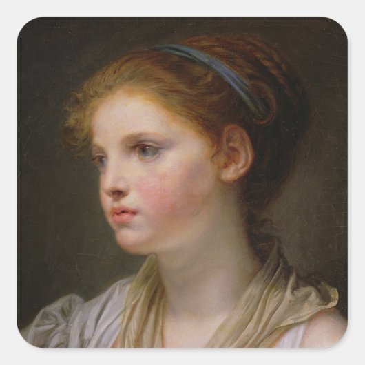 0irl met een blauw lint vierkante sticker (Voorkant)