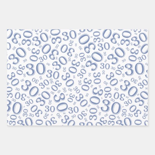 0th Birthday Blue/White Random Number Pattern Inpakpapier Vel (Voorkant 3)