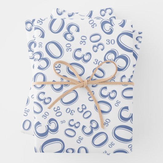 0th Birthday Blue/White Random Number Pattern Inpakpapier Vel (In situ)