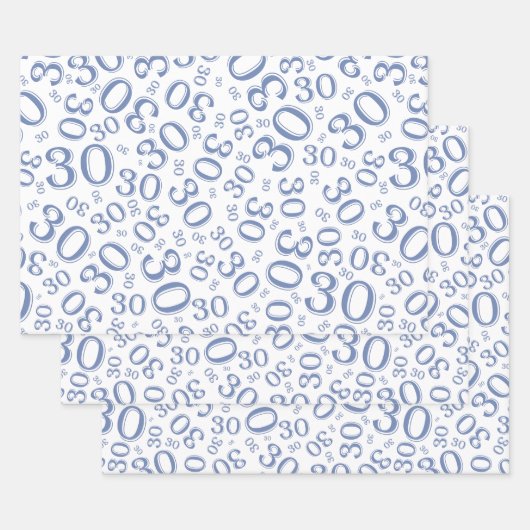 0th Birthday Blue/White Random Number Pattern Inpakpapier Vel (Set)