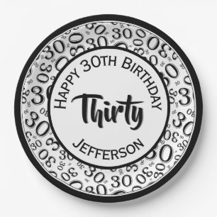 0th Birthday Funky Number Pattern Black/White Papieren Bordje