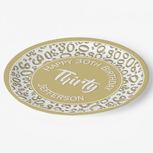 0th Birthday Funky Number Pattern Gold/White Papieren Bordje (Gekanteld)