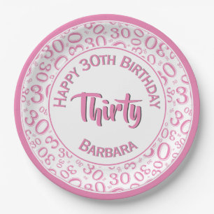 0th Birthday Funky Number Pattern Pink/White Papieren Bordje