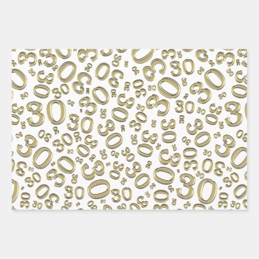 0th Birthday gold/White Random Number Pattern Inpakpapier Vel (Voorkant 2)