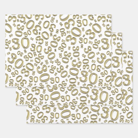 0th Birthday gold/White Random Number Pattern Inpakpapier Vel (Set)