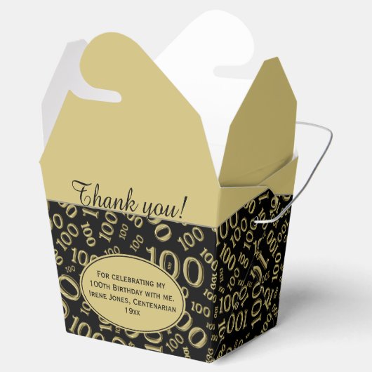 0th verjaardagsfeestje goud / zwart nummerpatroon bedankdoosjes (Geopend)