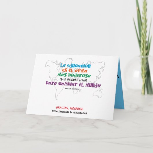 1º dame nombres. La educación cambia el mundo.  Kaart (Voorkant)