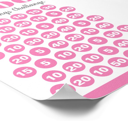 1000 Besparingen Challenge Roze 52 weken Afdrukbaa Poster (Hoek)