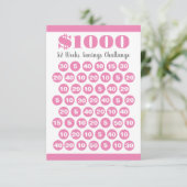 1000 Besparingen Roze 52 weken Invoegen Kaart (Staand voorkant)
