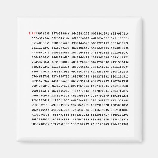 1000 Eerste cijfers Pi-nummer | Wiskundig symbool Magneet (Voorkant)