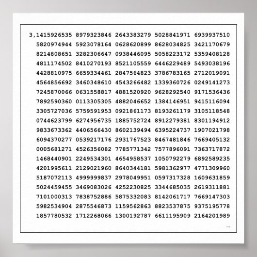 1000 Eerste cijfers Pi-nummer | Wiskundig symbool Poster (Voorkant)