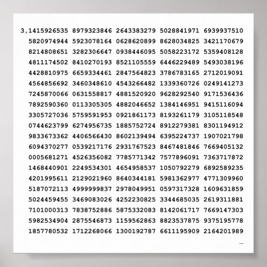 1000 Eerste cijfers Pi-nummer | Wiskundig symbool Poster (Voorkant)