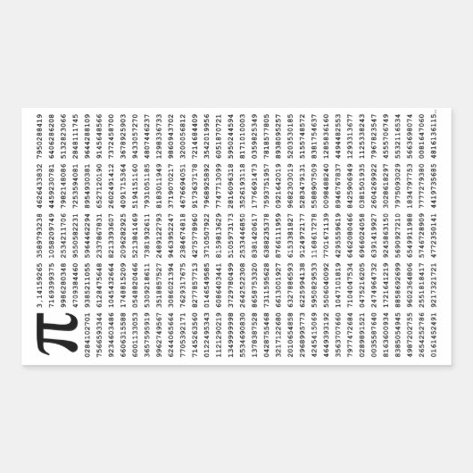 1000 Eerste cijfers Pi-nummer | Wiskundig symbool Rechthoekige Sticker (Voorkant)