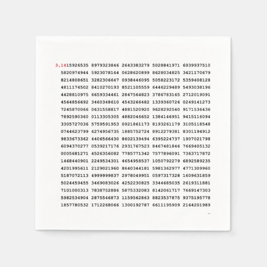 1000 Eerste cijfers Pi-nummer | Wiskundig symbool Servet (Voorkant)