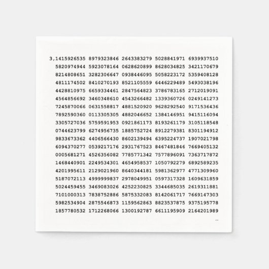 1000 Eerste cijfers Pi-nummer | Wiskundig symbool Servet (Voorkant)