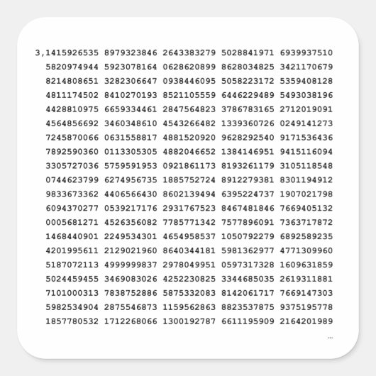 1000 Eerste cijfers Pi-nummer | Wiskundig symbool Vierkante Sticker (Voorkant)