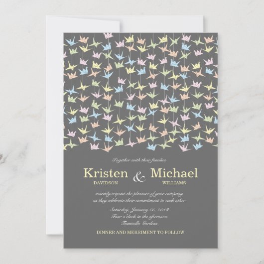 1000 Hangende Origami Papier Kranen Bruiloft (Grij Kaart (Voorkant)