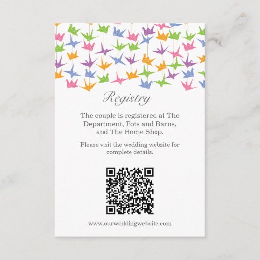 1000 Hangende Origami Papier Kranen Bruiloft Informatiekaartje (Voorkant)