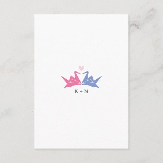 1000 Hangende Origami Papier Kranen Bruiloft Informatiekaartje (Achterkant)