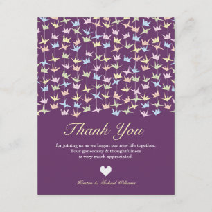 1000 Hangende Origami Papier Kranen Bruiloft (Paar Bedankkaart